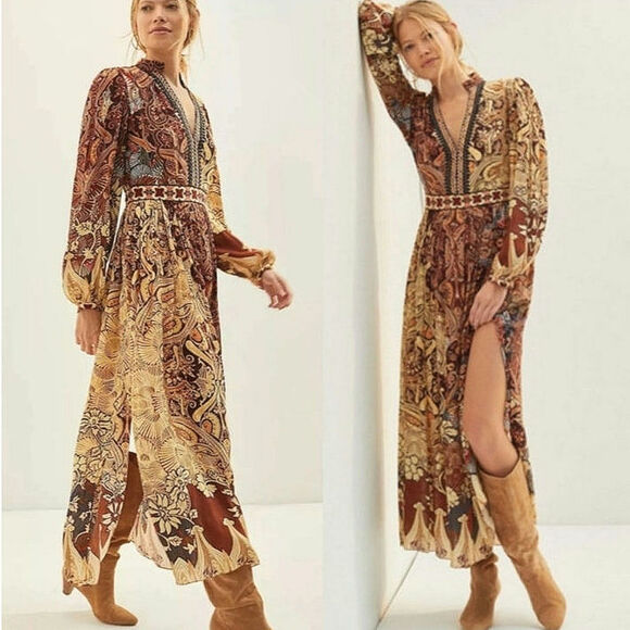 Anthropologie Bhanuni By Jyoti Ronika Maxi Dress Floral Beaded Boho Party Size 0 - Picture 15 of 16